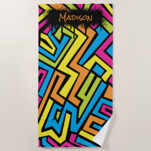 Custom Colorful Neon Graffiti Street Art Pattern Beach Towel