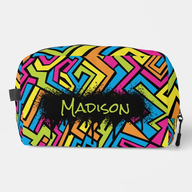 Custom Colorful Neon Graffiti Street Art Pattern  Dopp Kit (Front)