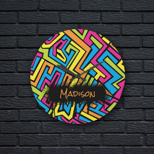 Custom Colorful Neon Graffiti Street Art Pattern   Large Clock
