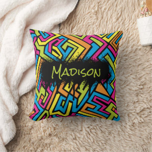 Custom Colorful Neon Graffiti Street Art Pattern  Throw Pillow