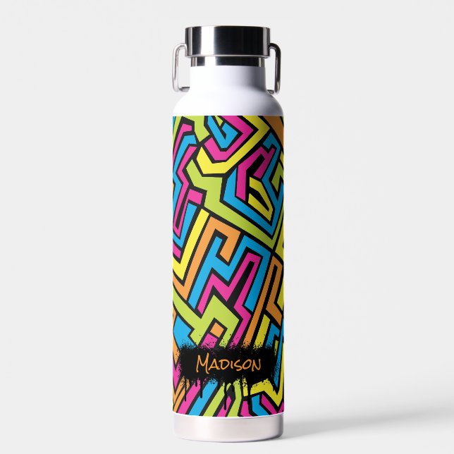 Custom Colorful Neon Graffiti Street Art Pattern   Water Bottle (Front)