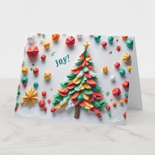 Custom Colorful Origami Tree Joyful Holiday Card
