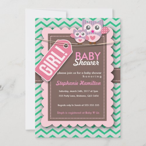 Custom colorful owl baby shower invite