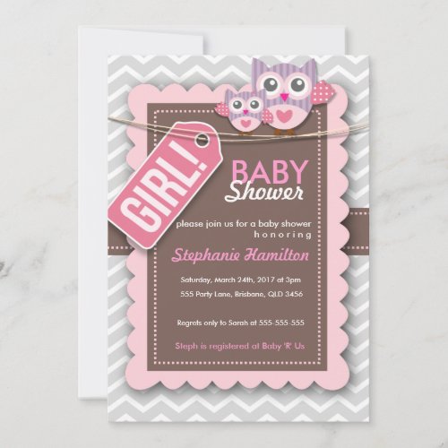 Custom colorful  owl flower baby shower invite