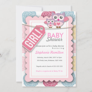 Custom colorful  owl flower baby shower invite