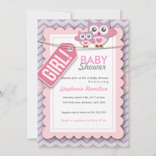 Custom colorful  owl flower baby shower invite