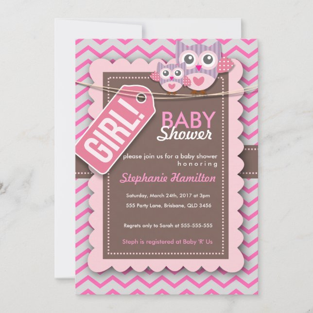 Custom colorful  owl flower baby shower invite (Front)