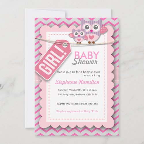 Custom colorful  owl flower baby shower invite