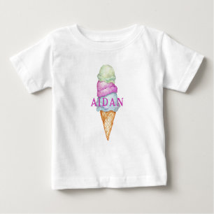 Custom Colorful Painted Ice Cream Cone With Name Baby T-Shirt