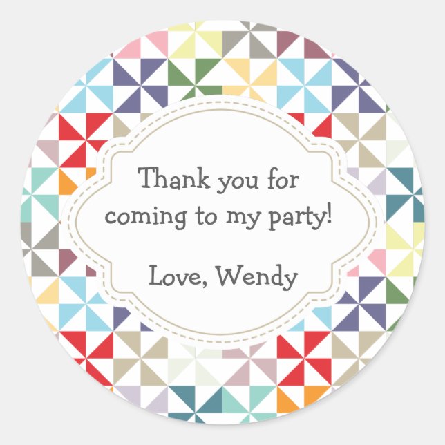 Custom Colorful Party Pinwheel Classic Round Sticker (Front)