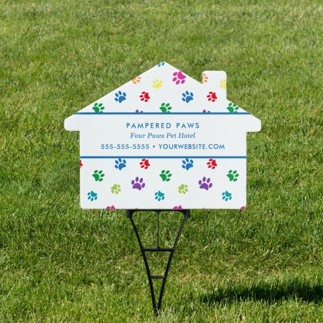 Custom Colorful Paw Prints Pet Hotel Sign (Insitu)