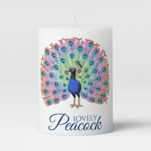Custom Colorful Peacock Pillar Candle