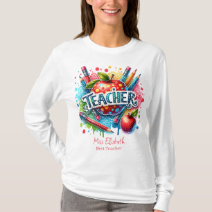 Custom Colorful Pencil Apple Teacher Appreciation T-Shirt