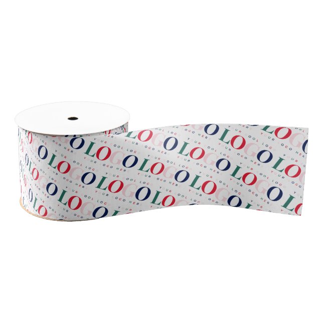 Custom Colorful Rectangle Logo Pattern Repeating Grosgrain Ribbon (Spool)
