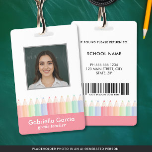 Custom Colorful Red Barcode School Teacher ID Badge