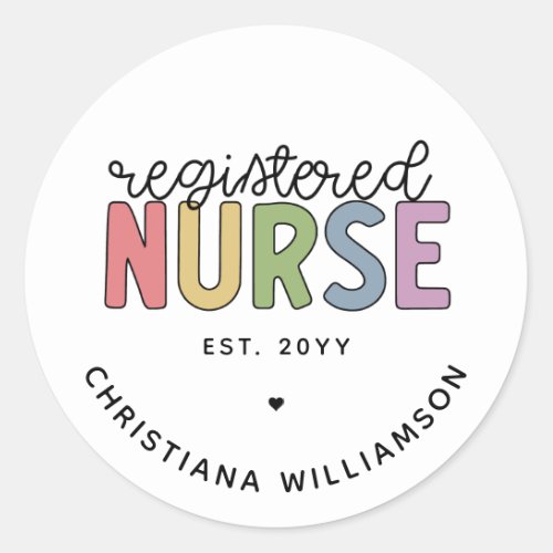 Custom Colorful Registered Nurse RN Graduation Classic Round Sticker