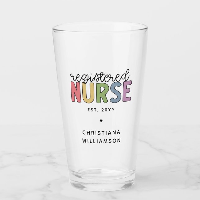 Custom Colorful Registered Nurse RN Graduation Glass (Front)