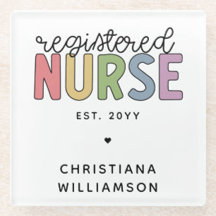 Custom Colorful Registered Nurse RN Graduation Glass Coaster