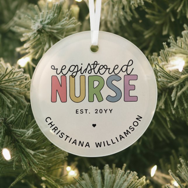 Custom Colorful Registered Nurse RN Graduation Glass Ornament (Insitu)