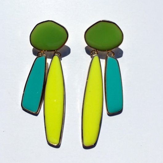 Custom Colorful Resin and Brass Miley's Earrings (Front)