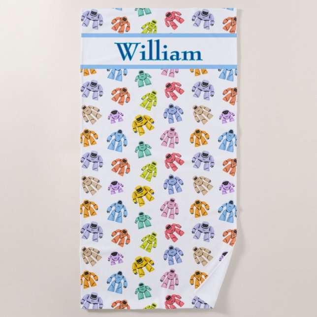 Custom Colorful Robots Beach Towel (Front)