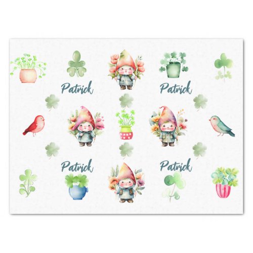 Custom Colorful St Patricks Gnomes Set of 3  Tissue Paper
