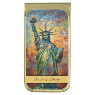 Custom Colorful Statue of Liberty New York Art Gold Finish Money Clip