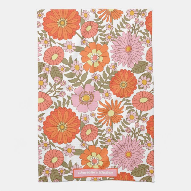 Custom Colorful Summer Flower Floral Pattern Kitchen Towel (Vertical)