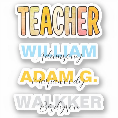 Custom Colorful Teacher Name Stickers for Boys
