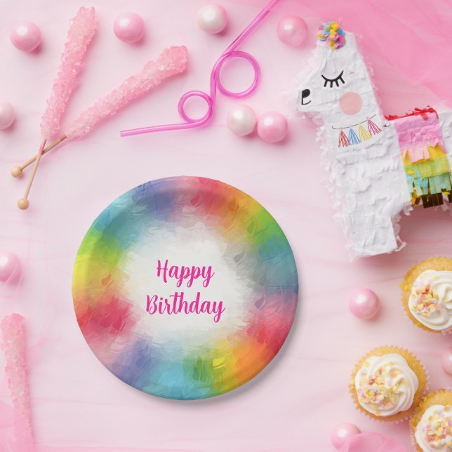 Custom Colorful Template Script Happy Birthday Paper Plates (Party)
