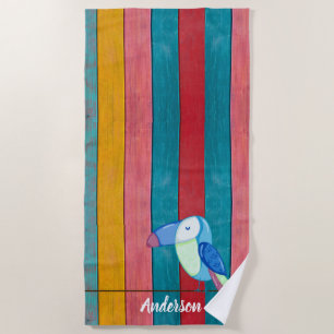 Custom Colorful Toucan Beach Rustic Wood   Towel