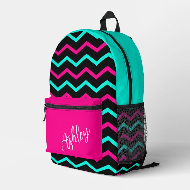 Custom colorful Zig Zag Pattern Printed Backpack (Back Corner Right)