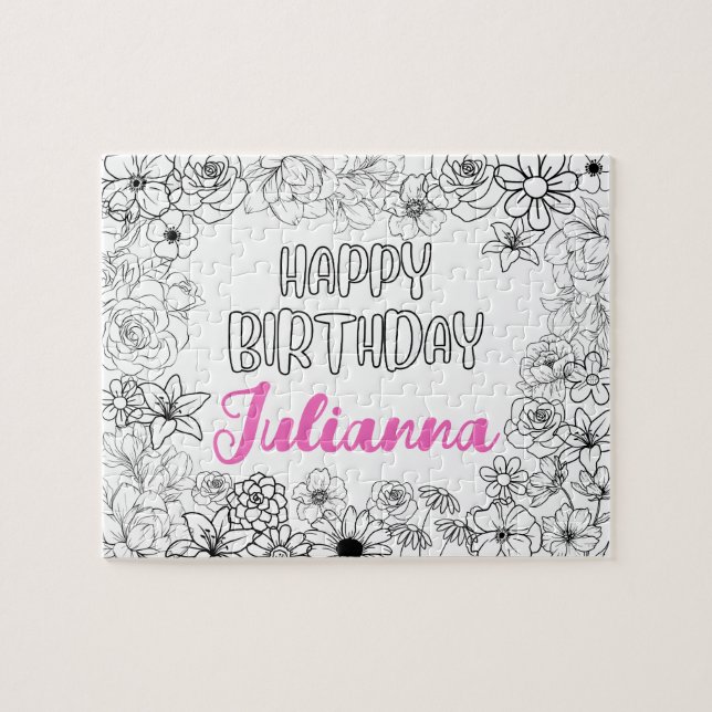 Custom Coloring Floral Name Puzzle  (Horizontal)
