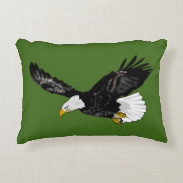 Custom Colors Accent Pillow with Flying Bald Eagle (Front)
