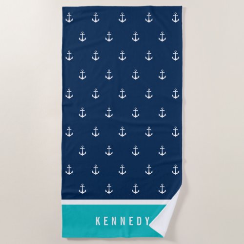 Custom Colors Add Name Nautical Anchor Beach Towel