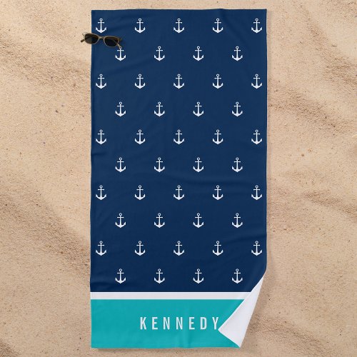 Custom Colors Add Name Nautical Anchor Beach Towel