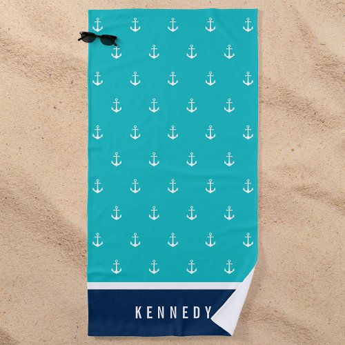 Custom Colors Add Name Nautical Anchor Beach Towel