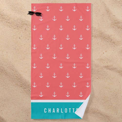 Custom Colors Add Name Nautical Anchor Beach Towel