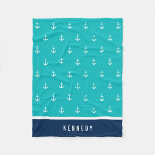 Custom Colors Add Name Nautical Anchor Fleece Blanket