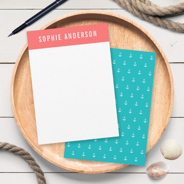 Custom Colors Add Name Nautical Anchor Note Card (Creator Uploaded)