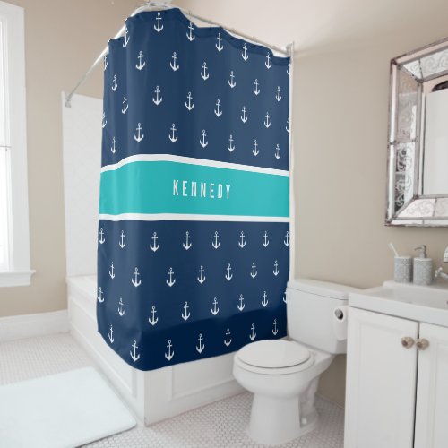 Custom Colors Add Name Nautical Anchor Shower Curtain