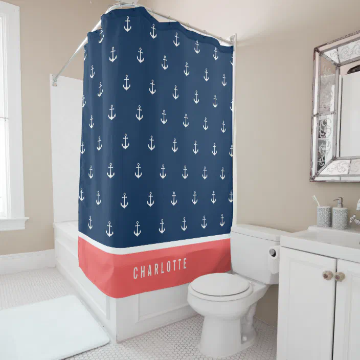 Custom Colors Add Name Nautical Anchor Shower Curtain Zazzle Com Custom Colors Add Name Nautical Anchor, Anchor Shower Curtain