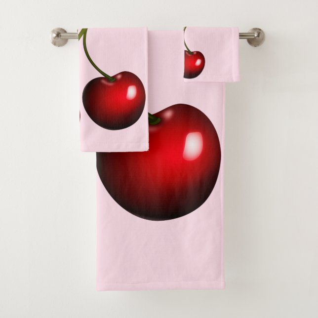 Custom Colors Bath Towels with Red Sweet Cherry (Insitu)