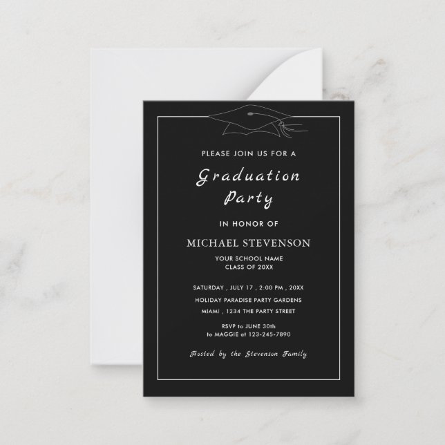 Custom Colors Black Graduation Invitations Example (Front)