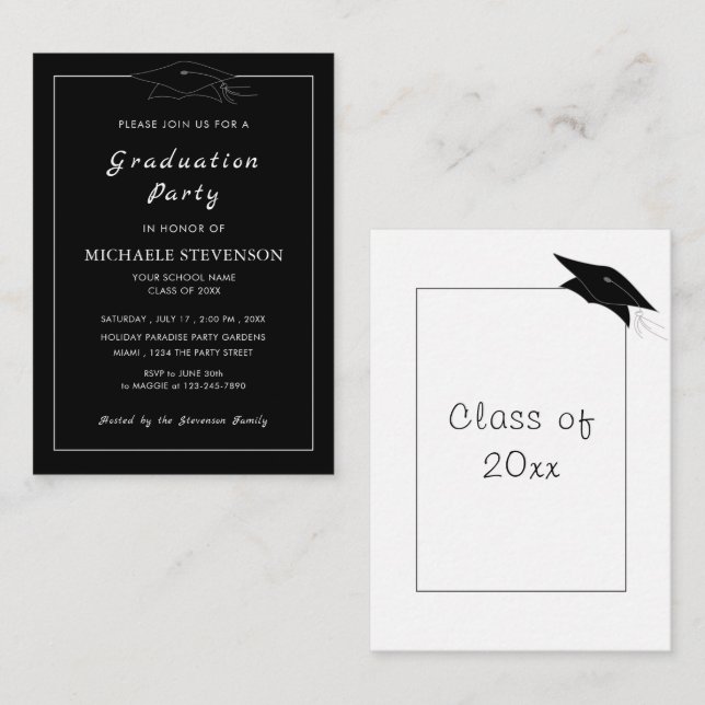 Custom Colors Black White Graduation Invitation (Front/Back)