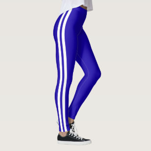 Custom Colors Blue Leggings Two Side White Stripe