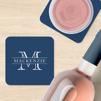 Custom Colors Border Bar Family Name Monogram Square Paper Coaster