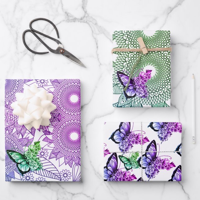 Custom Colors Butterfly Mandala  Wrapping Paper Sheets (Front)