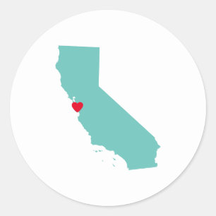 Custom Colors California Map Shape and Heart Classic Round Sticker