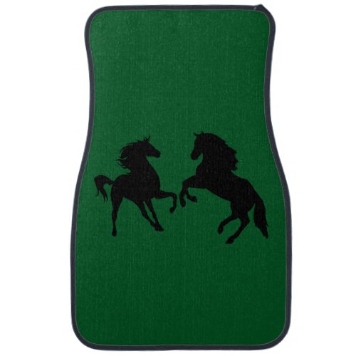 Custom Colors Car Floor Mat Black Horses _ Green